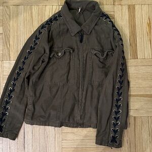 Free People Olive Jacket with Navy Accents